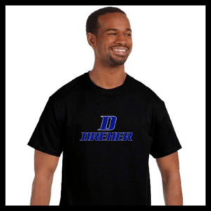 Black T-shirt with "D-Dreher Single Outline" logo